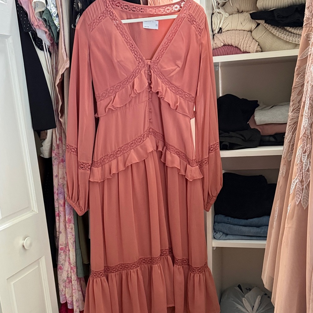 ASOS Long Sleeve Ruffled Pink Dress
